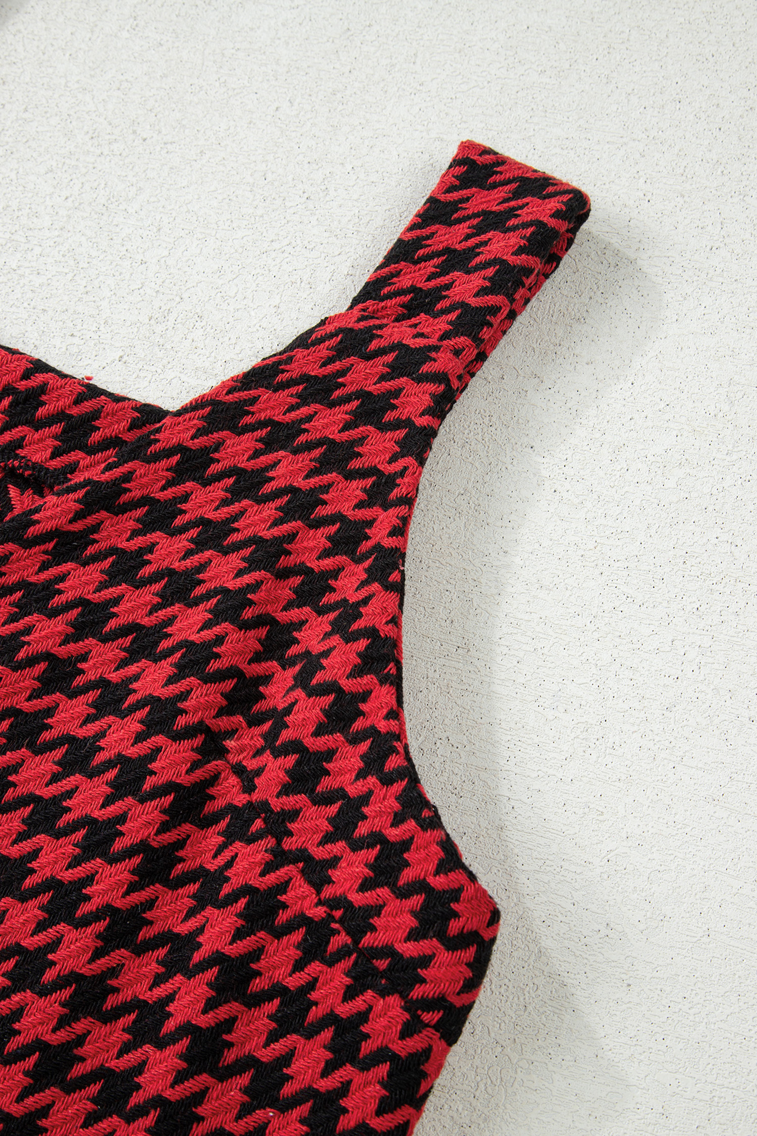 Khaki Houndstooth Print V Neck Sleeveless Mini Dress - loveforevers