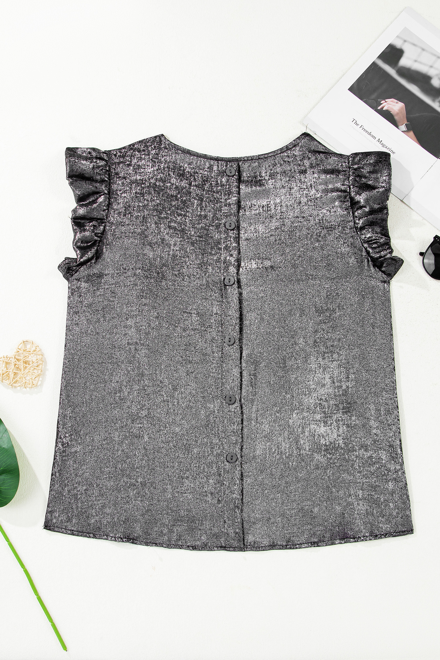 Apricot Metallic Round Neck Smocked Long Sleeve Blouse - loveforevers