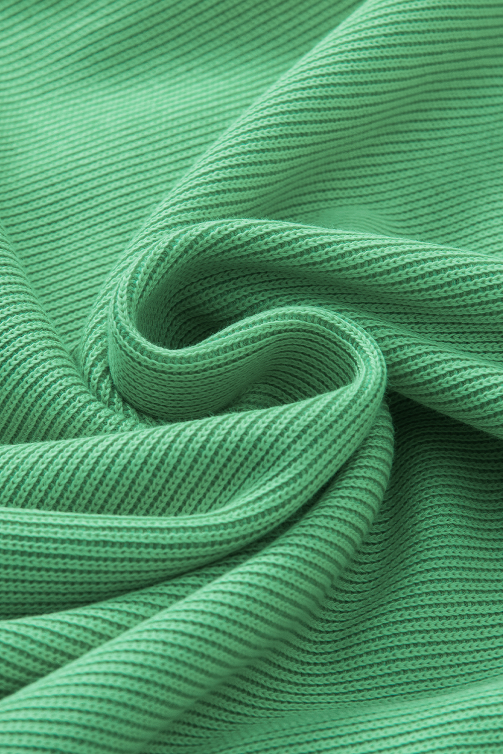 Green Ribbed Knit Puffy Ruffle Sleeve Blouse - loveforevers