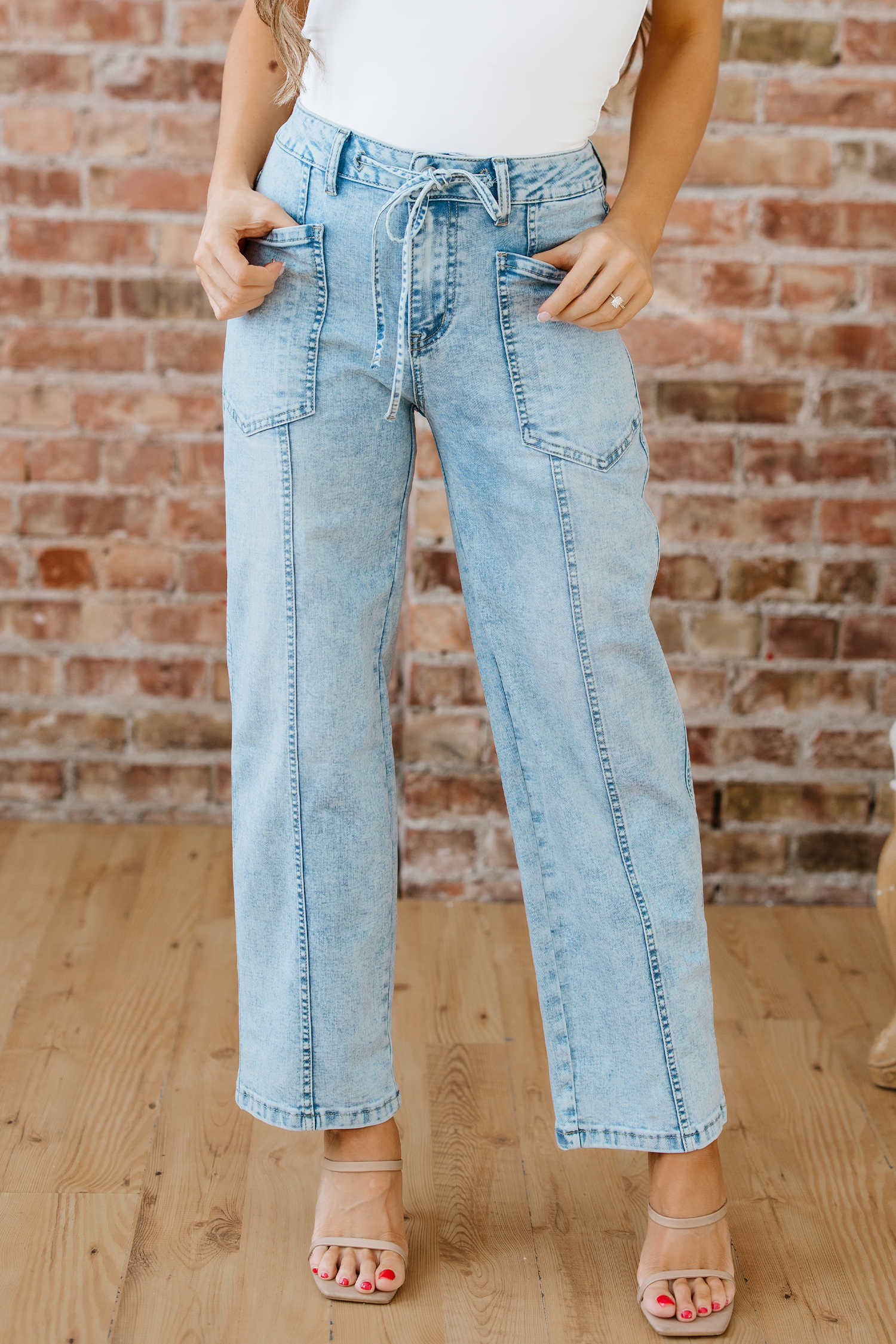 Myosotis Exposed Stitch Detail Drawstring Barrel Jeans - loveforevers