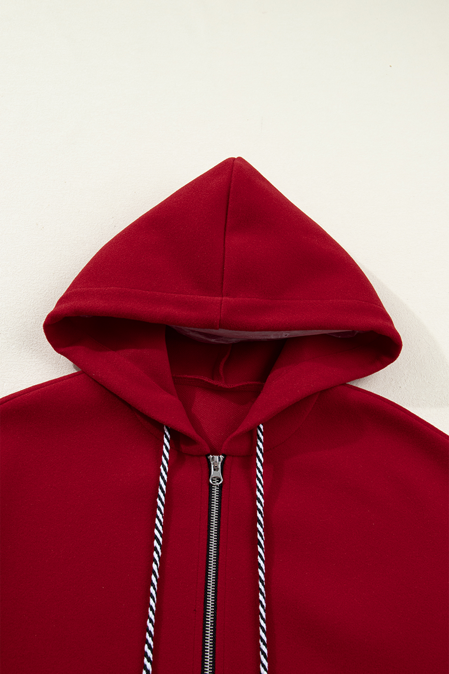 Racing Red Contrast Cuffed Drop Shoulder Zip up Tunic Hoodie - loveforevers