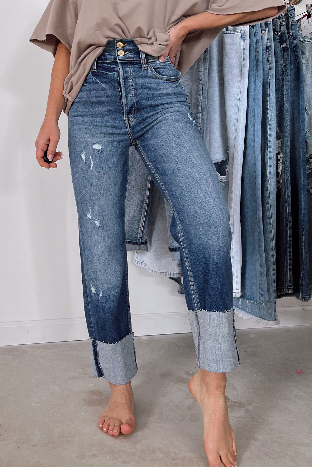 High Waist Distressed Straight Leg Jeans - loveforevers