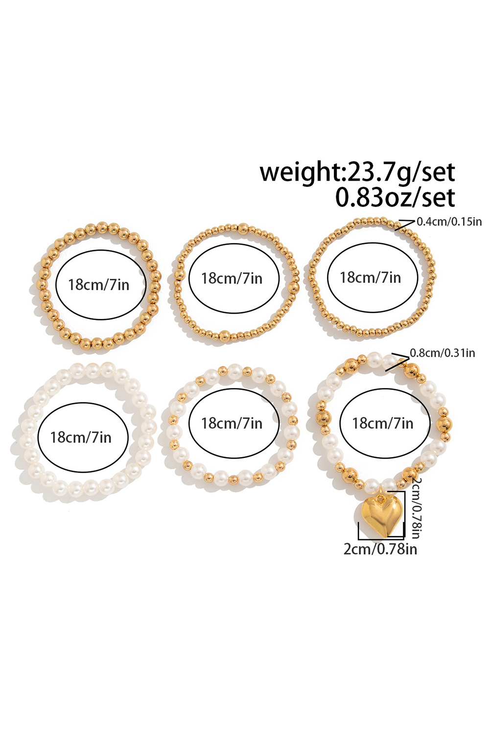 Gold Plated Heart Charm Pearl Beading Multilayer Bracelet - loveforevers