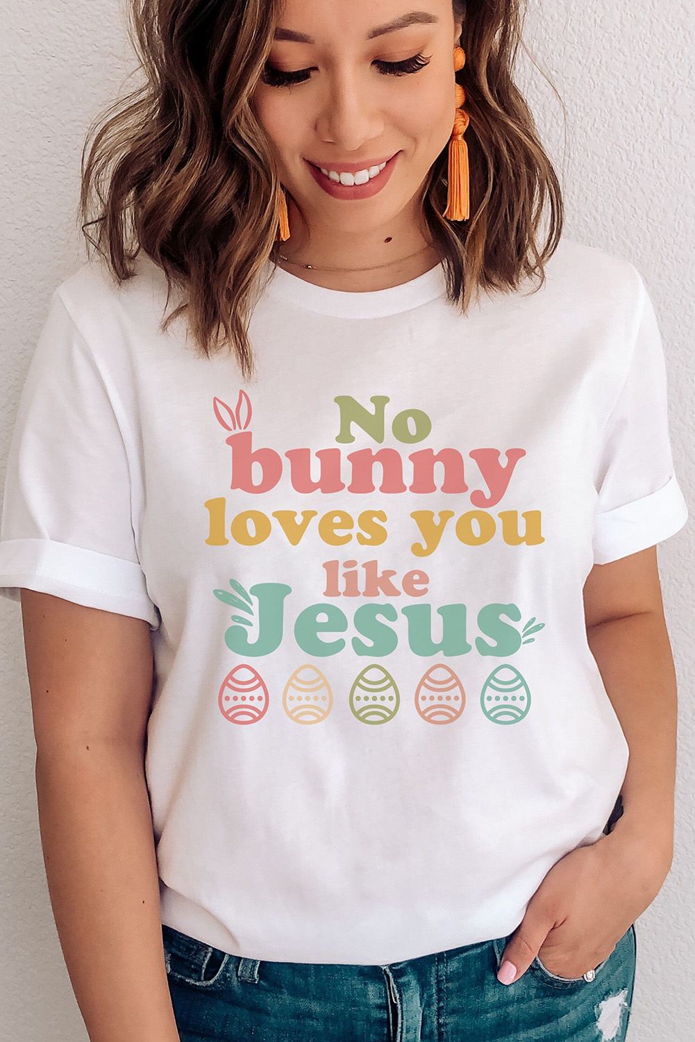 White No bunny loves you like Jesus Graphic Easter Day T-shirt - loveforevers