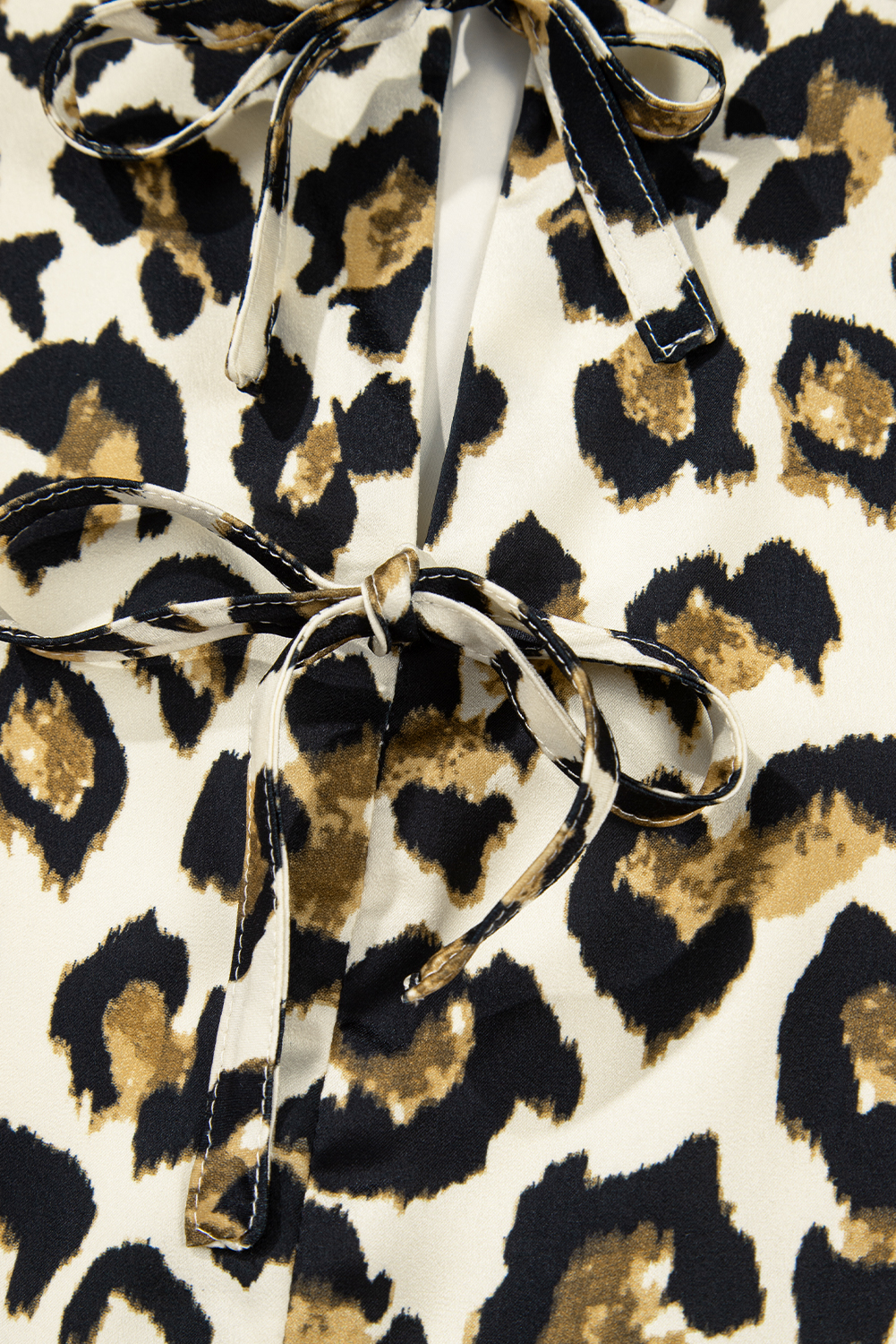 Apricot Leopard Bubble Sleeve Bow Tie Front Peplum Blouse - loveforevers