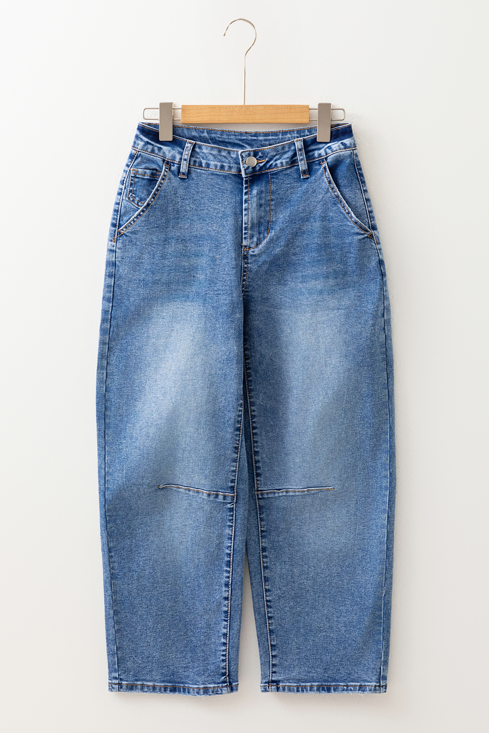 Dusk Blue Seam Detail Ankle Length Cropped BarrelJeans - loveforevers