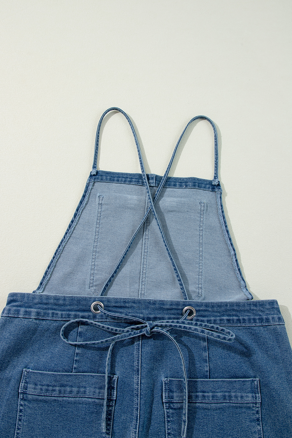 Dusk Blue Adjustable Tie Straps Cropped Wide Leg Denim Overalls - loveforevers