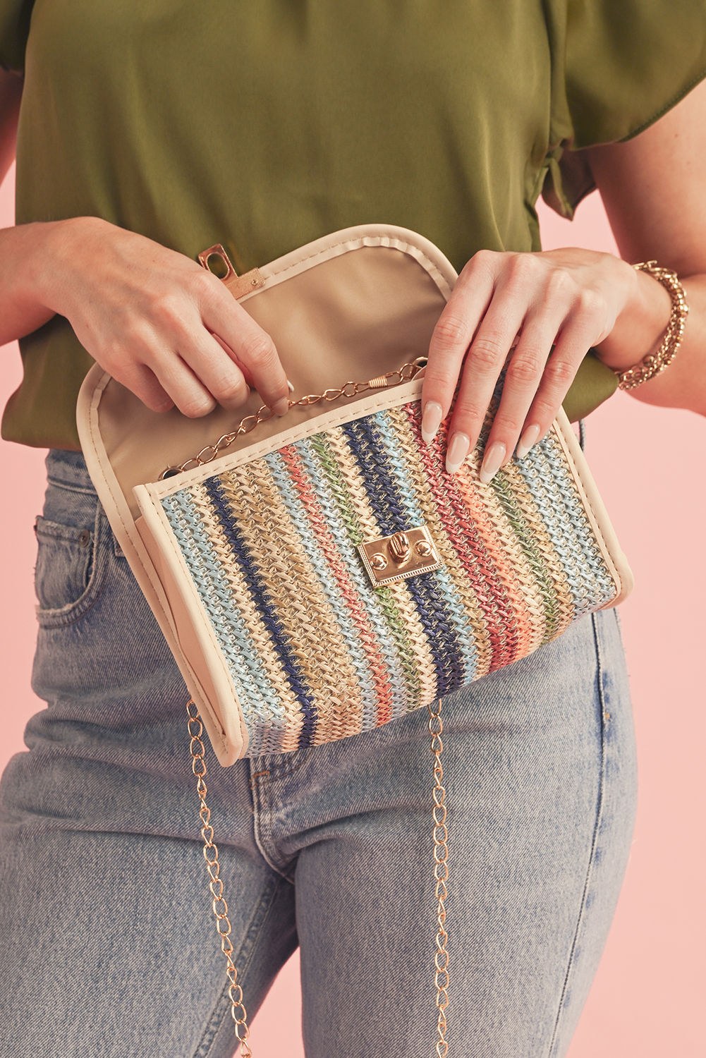 Iceland Blue Striped Crochet Flapped Single Shoulder Bag - loveforevers