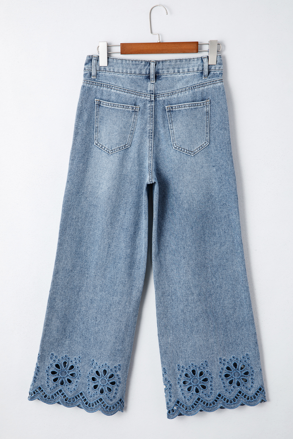 Dusk Blue Embroidered Cropped Wide Leg High Waist Jeans - loveforevers