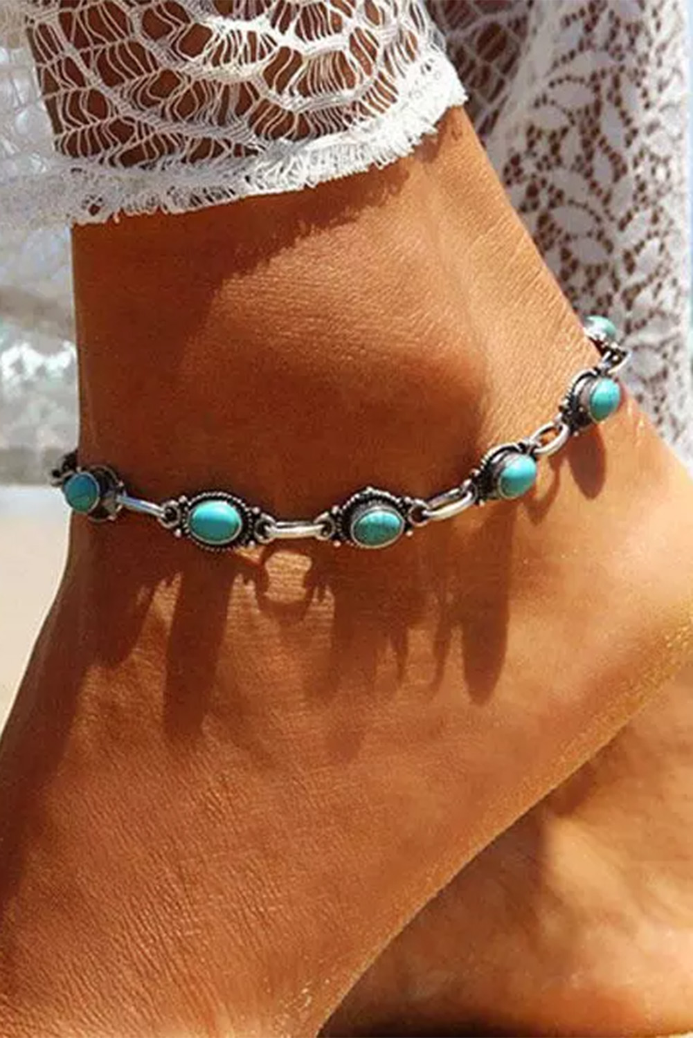 Silver Bohemian Turquoise Casual Anklet - loveforevers