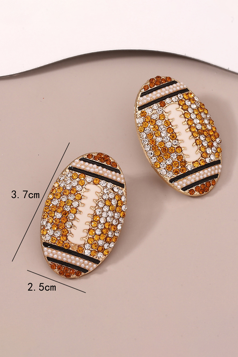 Gold Rhinestone Rugby Football Game Day Stud Earrings - loveforevers