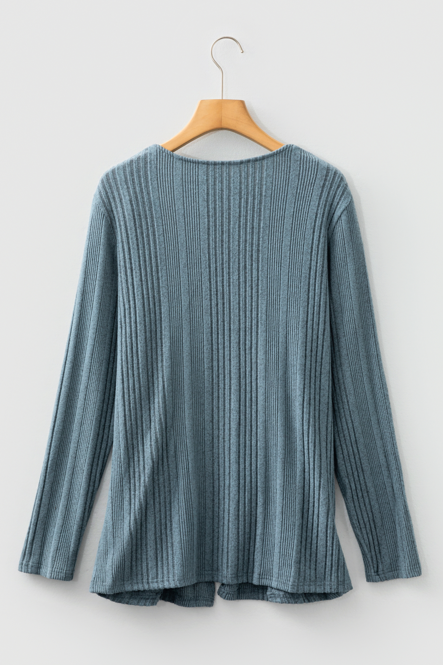 Stone Blue Ribbed Open Front Knitted Top with Pockets - loveforevers