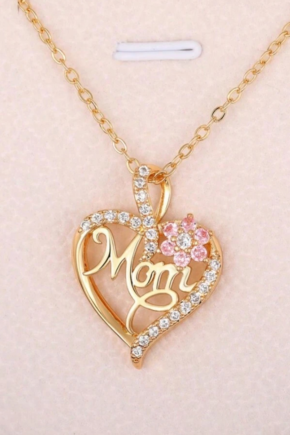Gold Mom Rhinestone Flower Hollow-out Heart Necklace - loveforevers