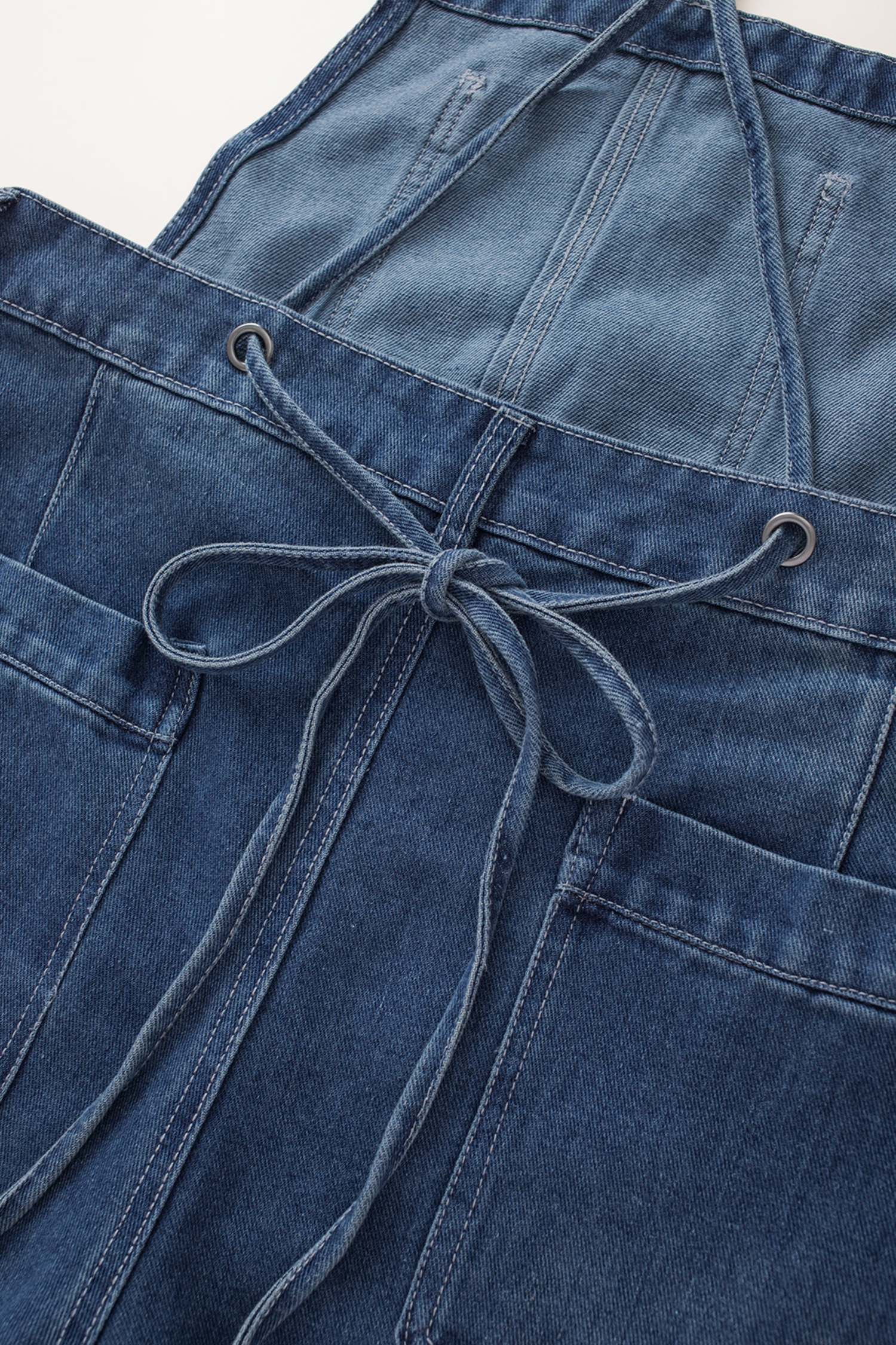Dark Blue Crossed Tie Straps Bib Pocket Loose Denim Overalls - loveforevers