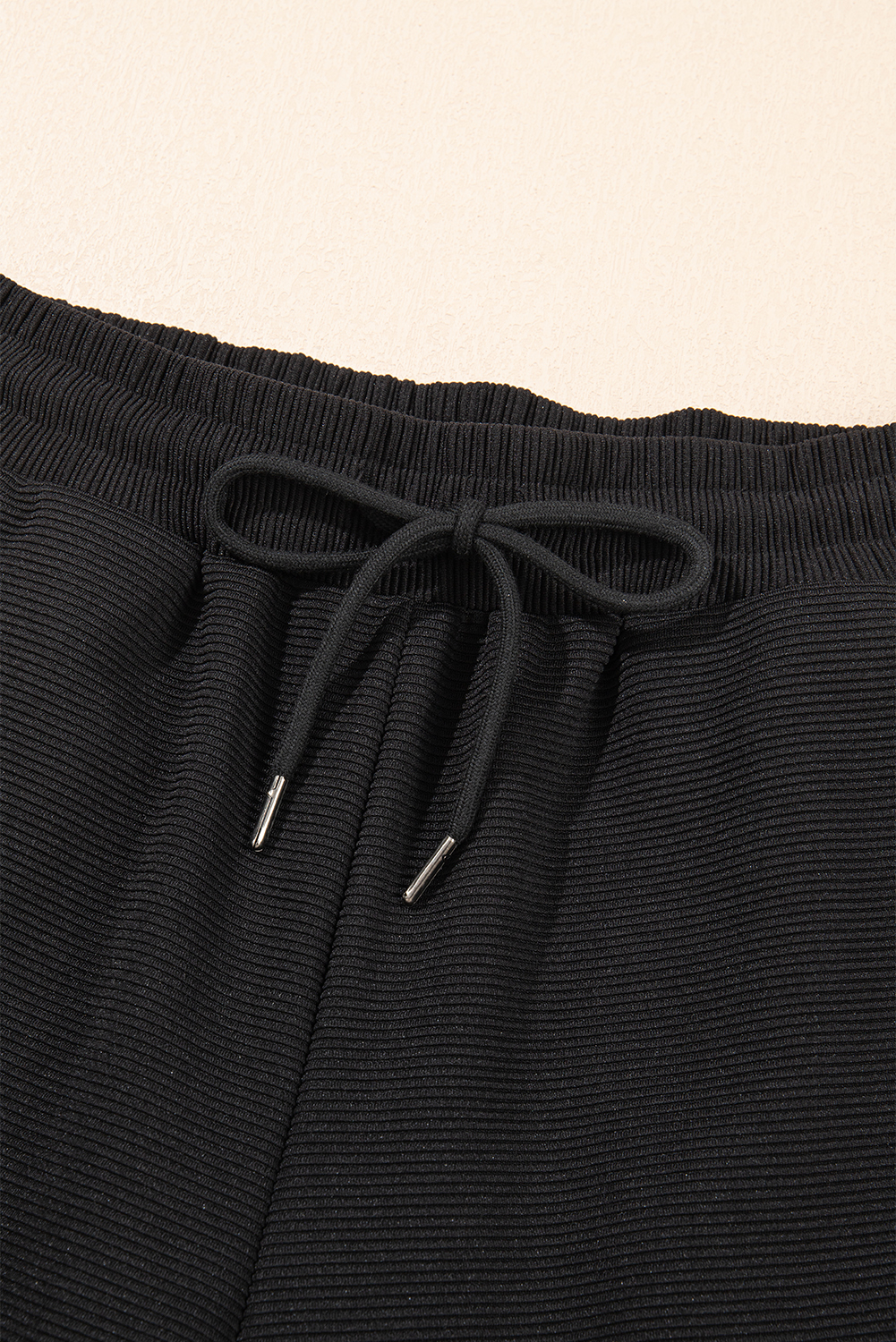 Black Textured Ruffled Sleeve Zipped Top and Wide Leg Pants Set - loveforevers