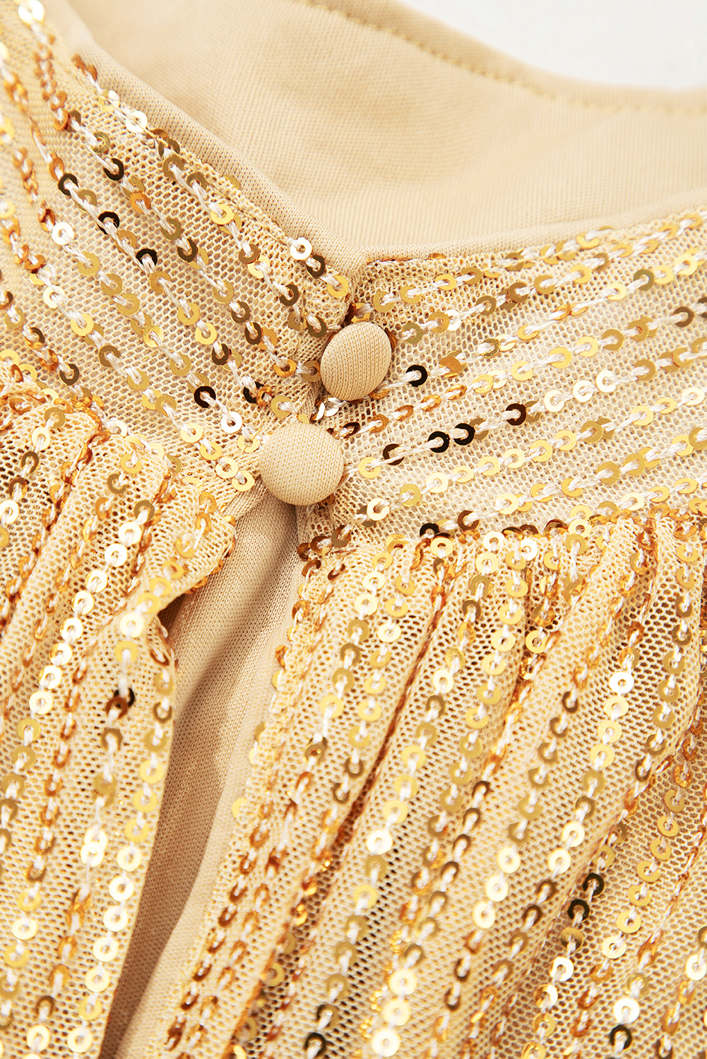 Gold Metallic Balloon Sleeve Buttoned High Neck Loose Blouse - loveforevers