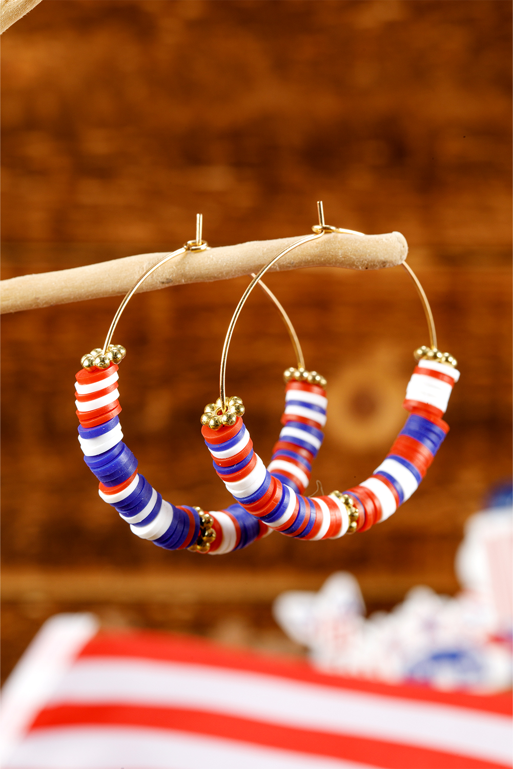 Dark Blue American Flag Inspired Beaded Large Hoop Earrings - loveforevers