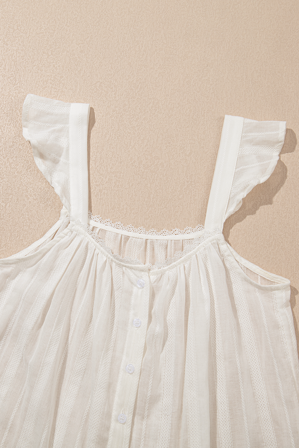 White Lace Crochet Ruffled Buttoned Loose Fit Tank Top - loveforevers