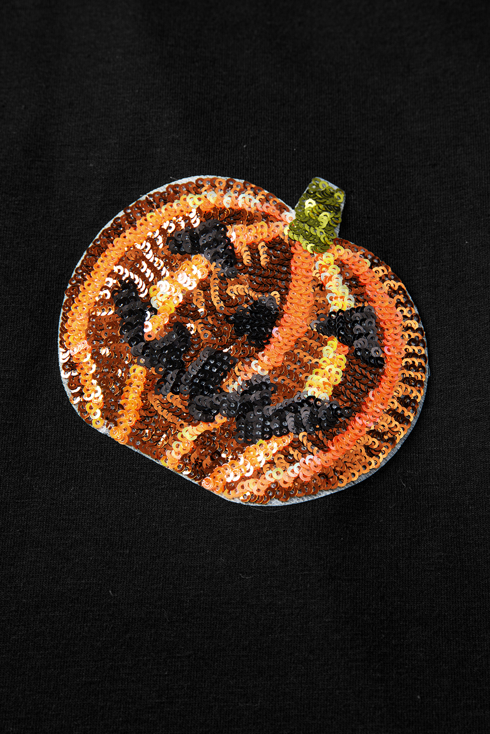 Black Sequin Pumpkin Face Halloween T Shirt - loveforevers