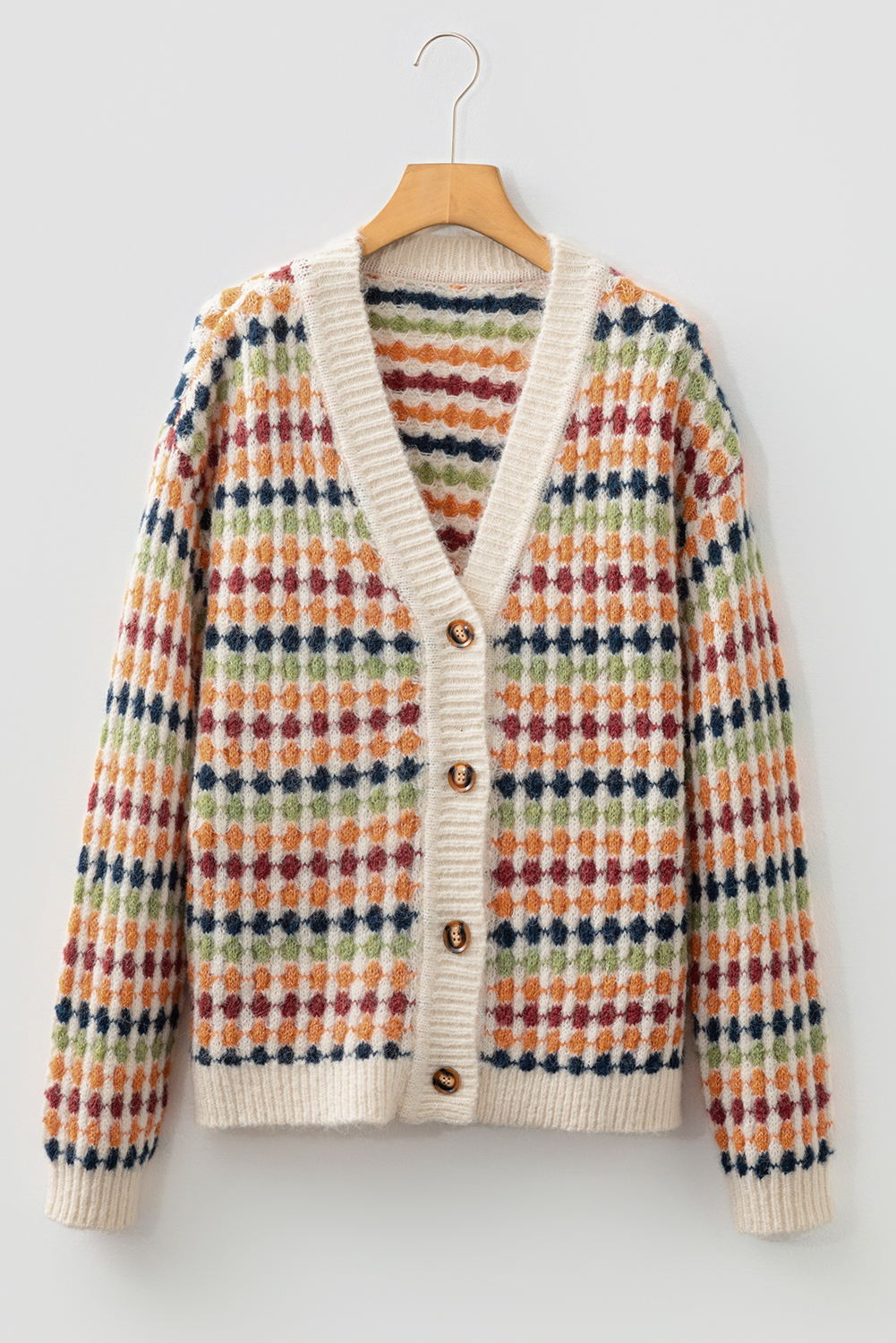 Gray Dotty Pattern Knit Button Front V Neck Sweater Cardigan - loveforevers