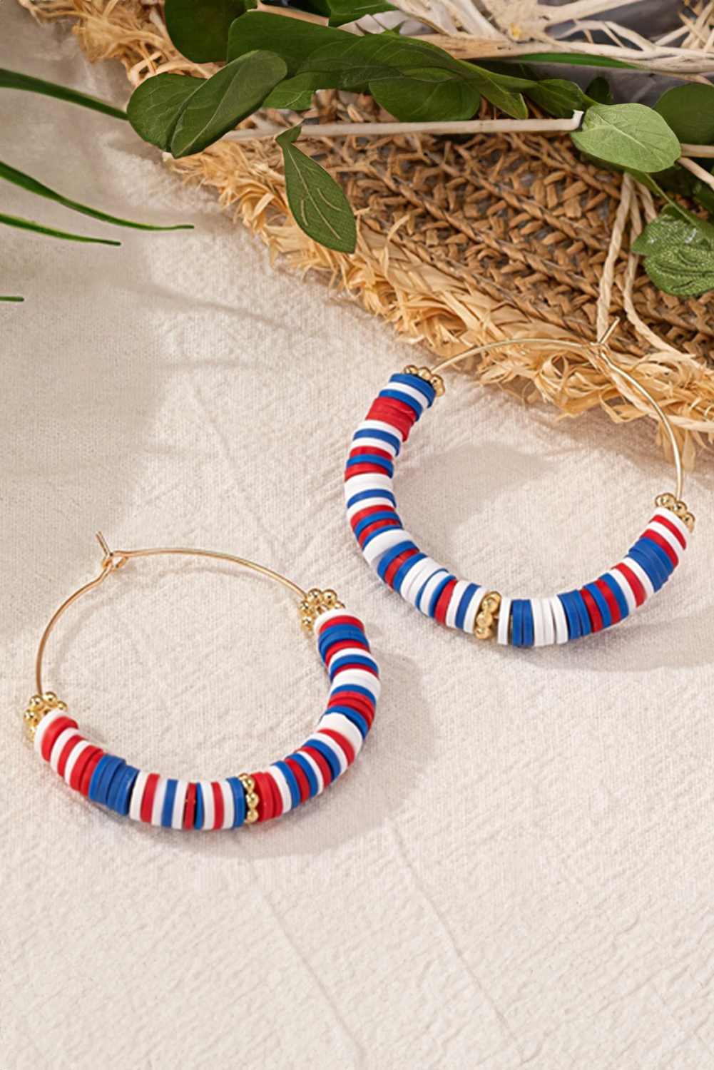 Dark Blue American Flag Inspired Beaded Large Hoop Earrings - loveforevers