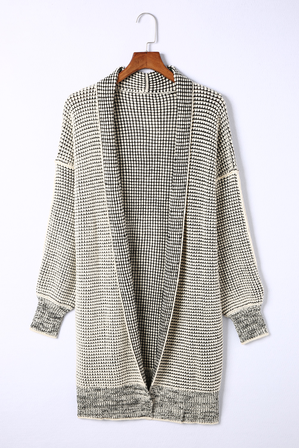 Apricot Plaid Knitted Long Open Front Cardigan - loveforevers