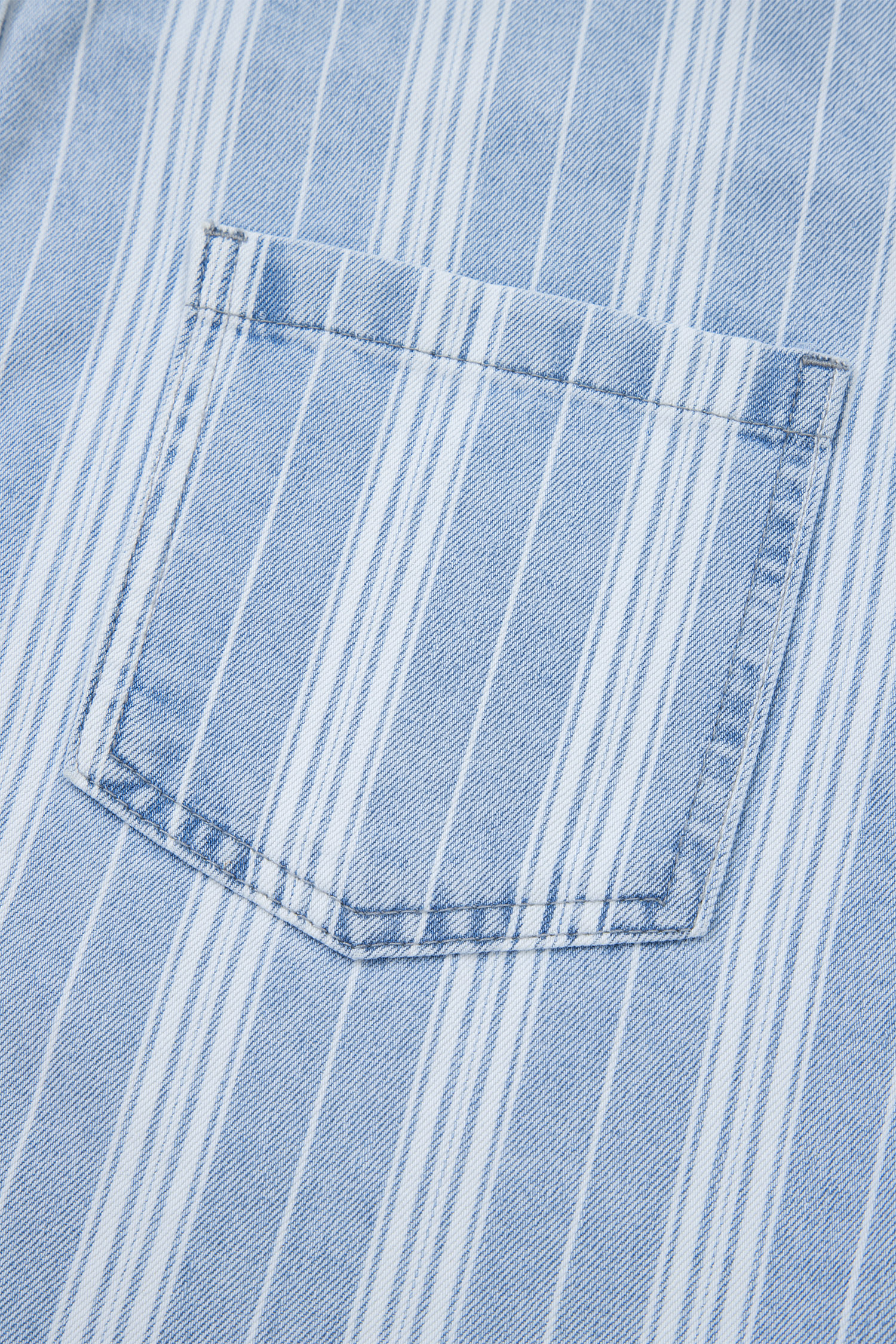 Sky Blue Stripe Boyfriend Chest Pocket Classic Denim Shacket - loveforevers
