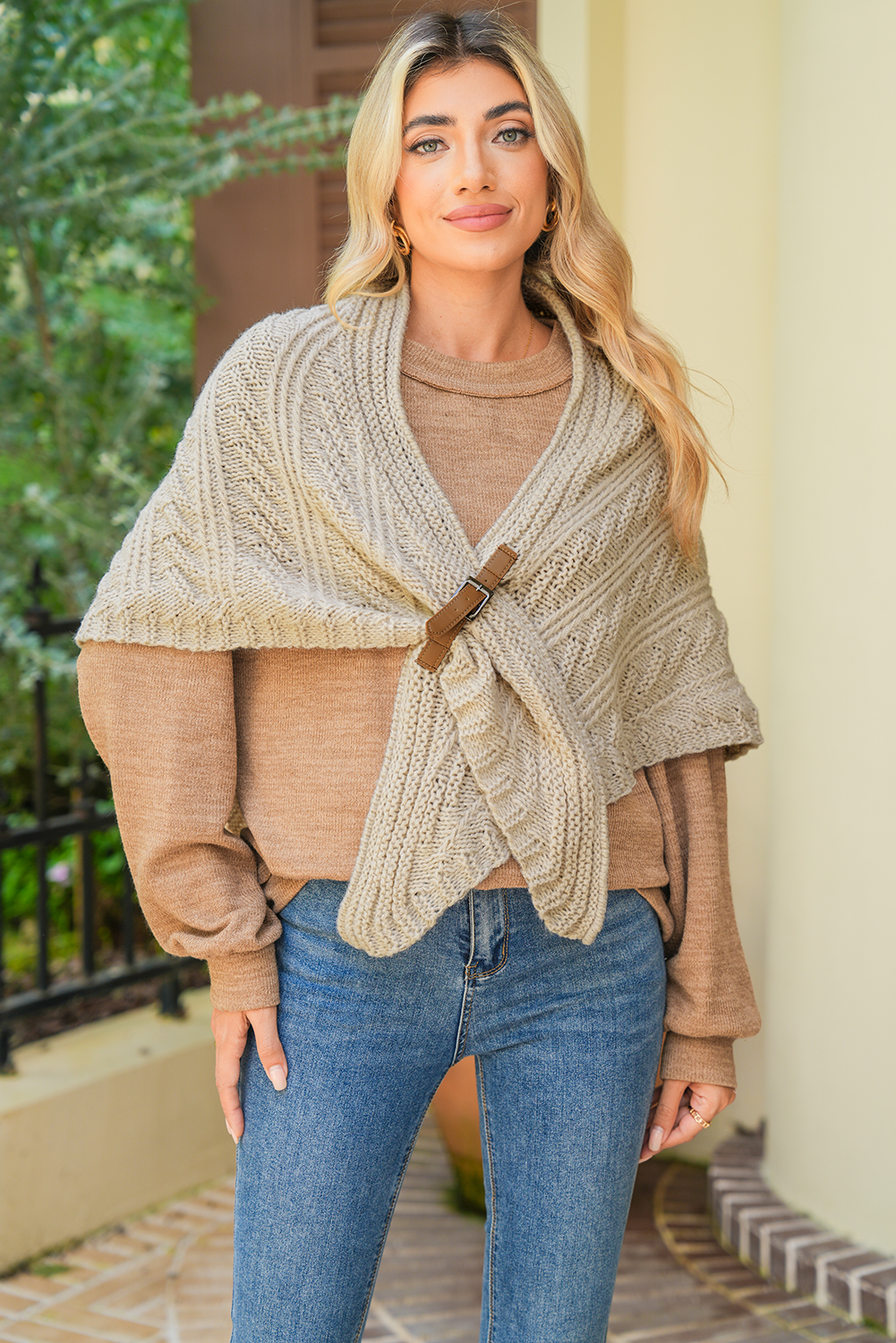 Parchment Faux Leather Belt Triangle Shawl Scarf - loveforevers