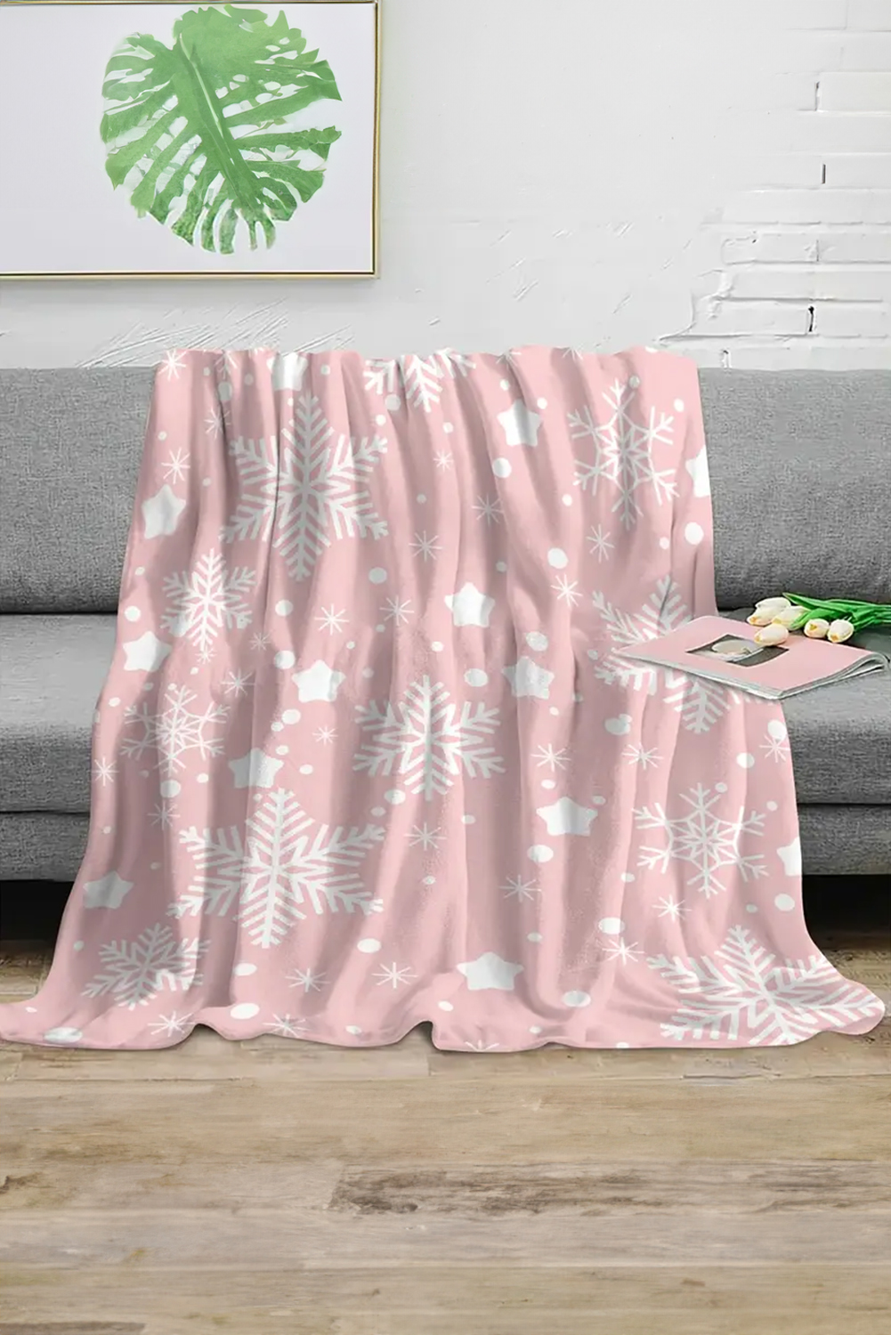 Pink Christmas Snowflake Print Cozy Plush Blanket - loveforevers