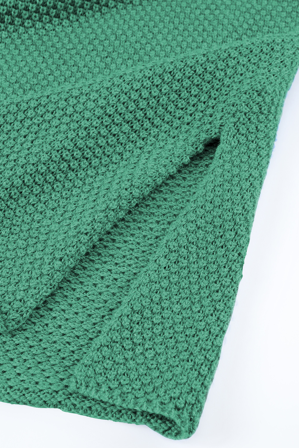 Green Henley Pullover Drop Shoulder Sweater with Slits - loveforevers