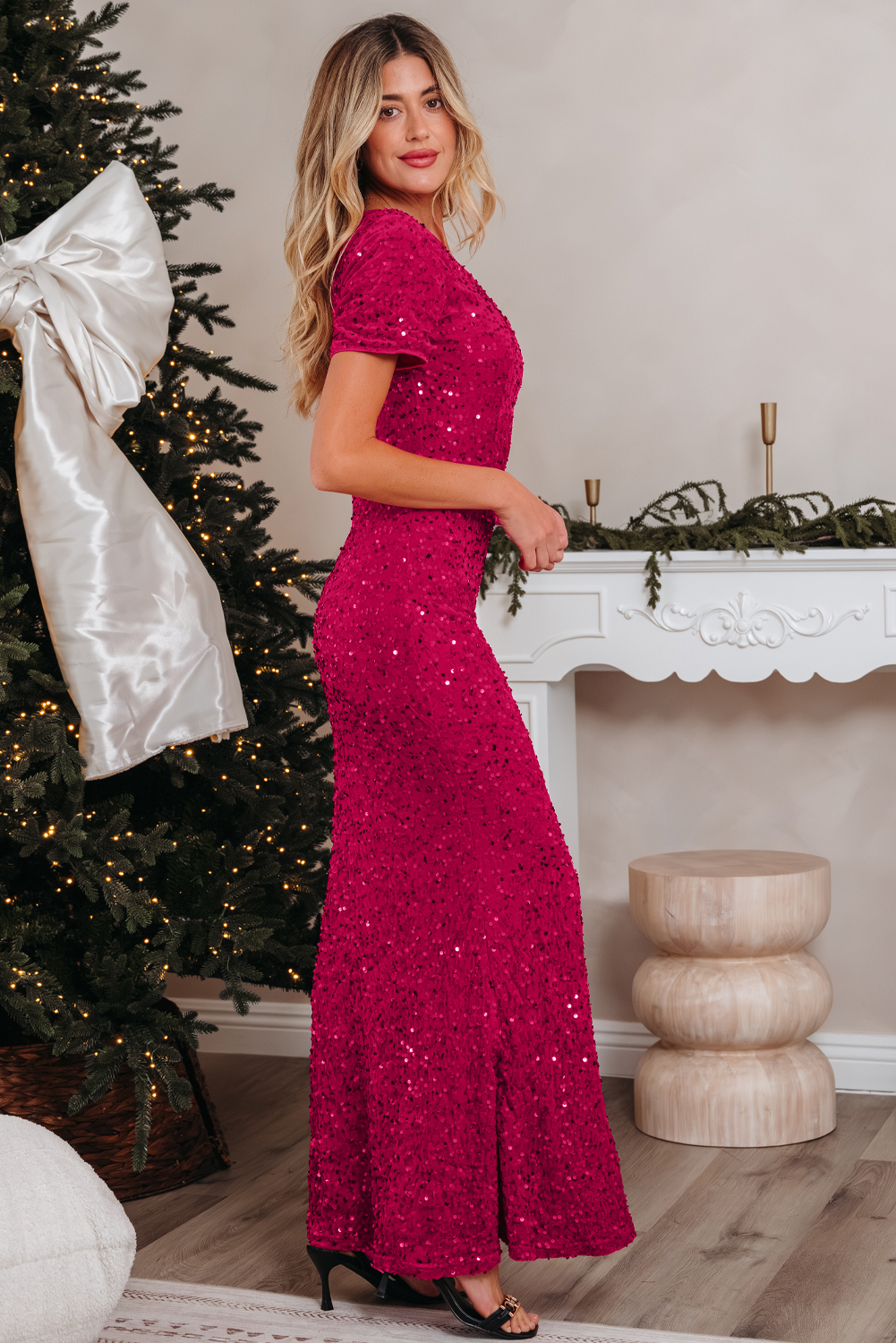 Pitaya Pink One Shoulder Thigh High Split Bodycon Sequin Gown - loveforevers