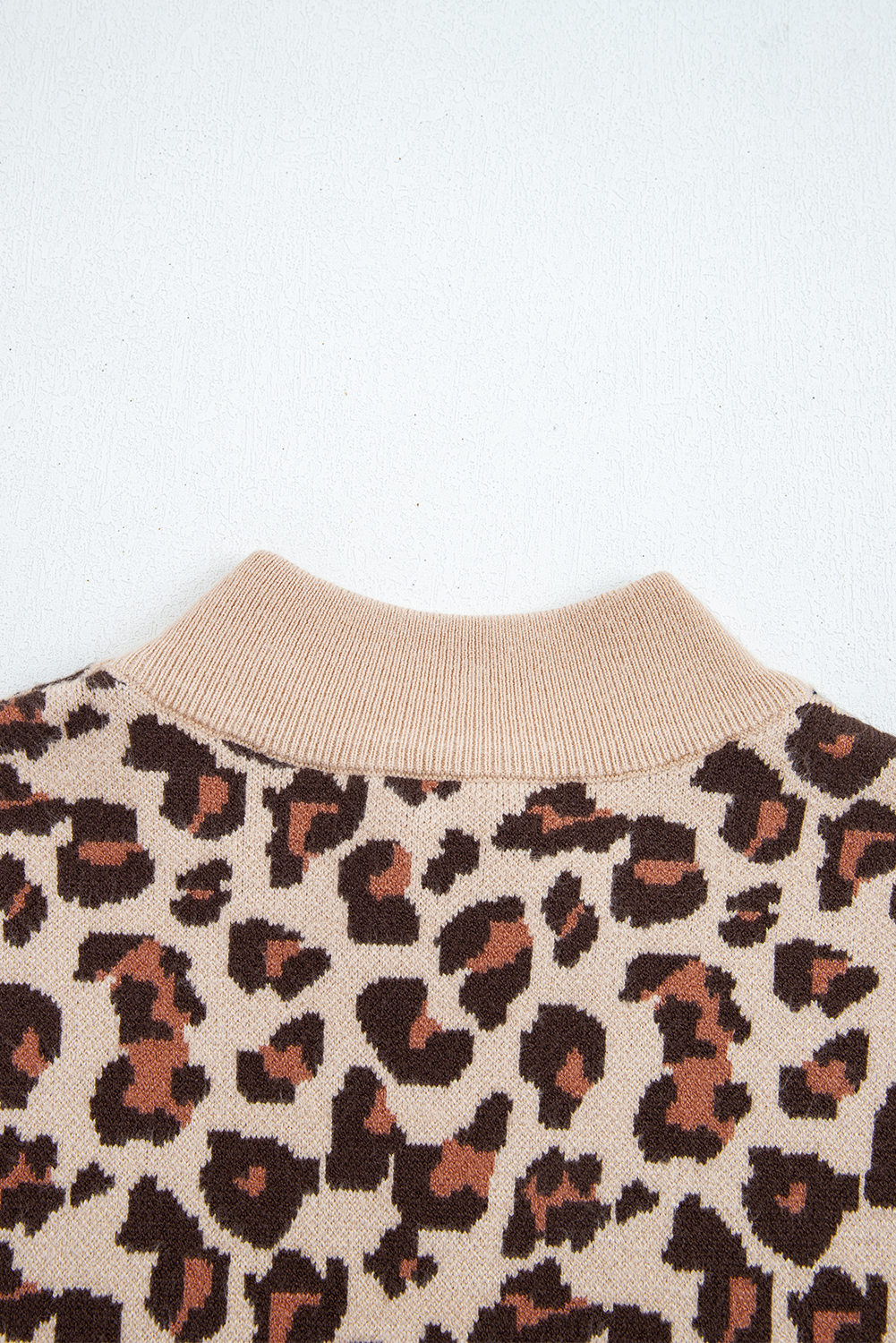 Khaki Leopard Print High Neck Shift Mini Sweater Dress - loveforevers