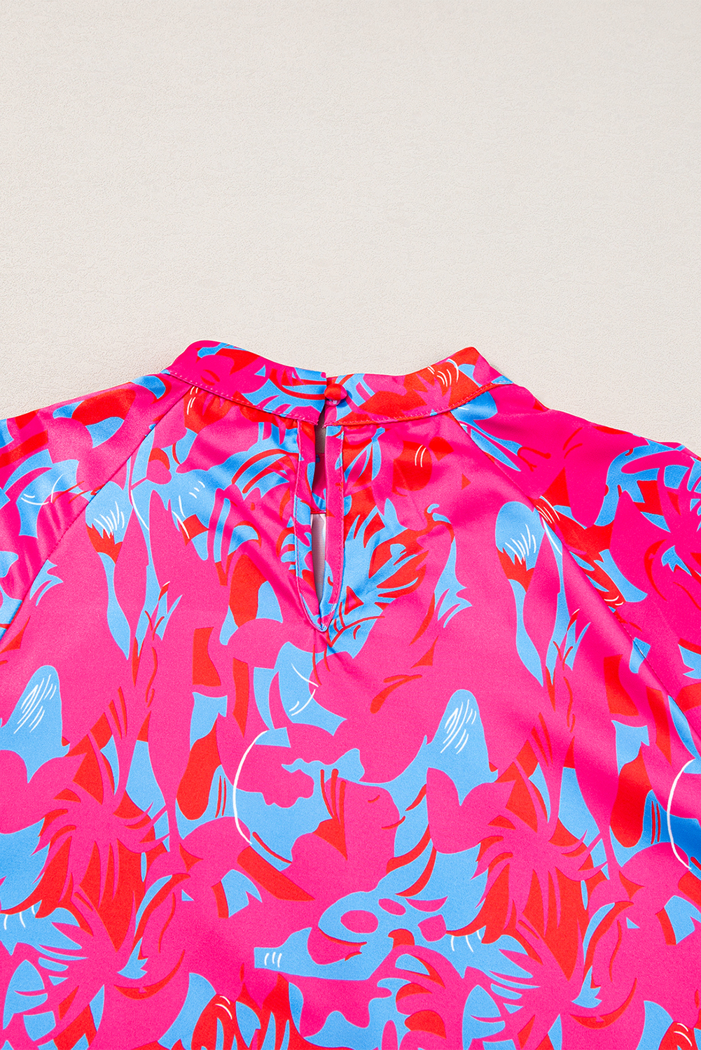 Purple Printed Bubble Sleeve Mock Neck Blouse - loveforevers