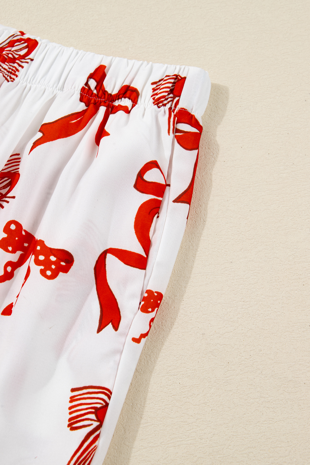 Red Christmas Bow Print Long 2pcs Pajama Set - loveforevers