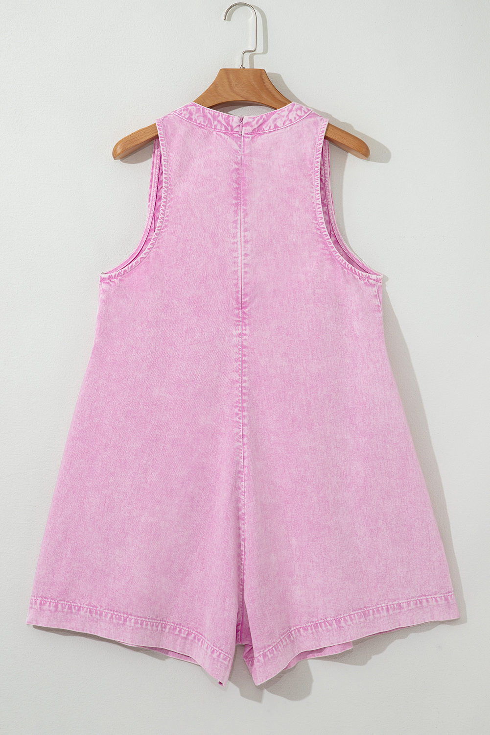 Bonbon Mineral Wash Pleated Bust V Neck Sleeveless Denim Romper - loveforevers