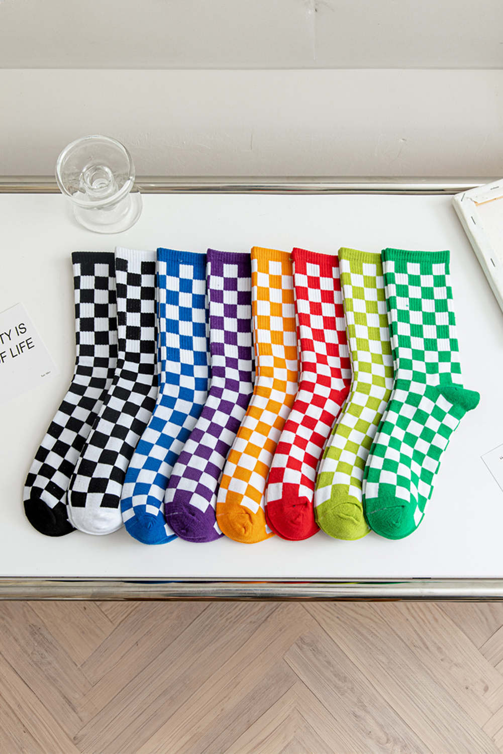 Tillandsia Purple Checkerboard Print Tube Socks - loveforevers