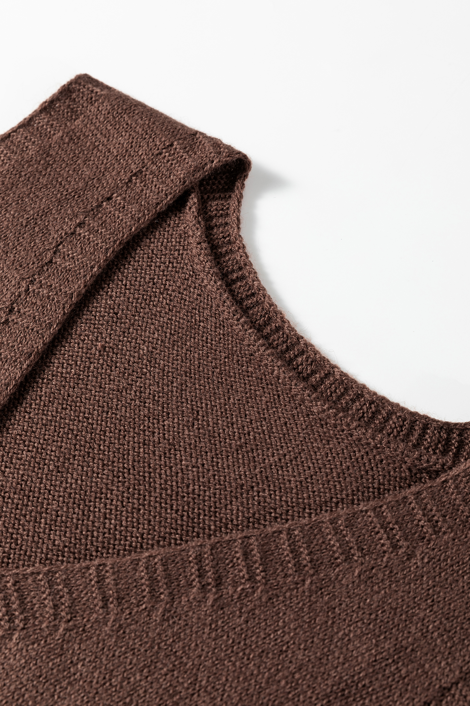 Dark Brown Ribbed Deep V Neckline Front Pocketed Loose Tunic Sweater Vest - loveforevers