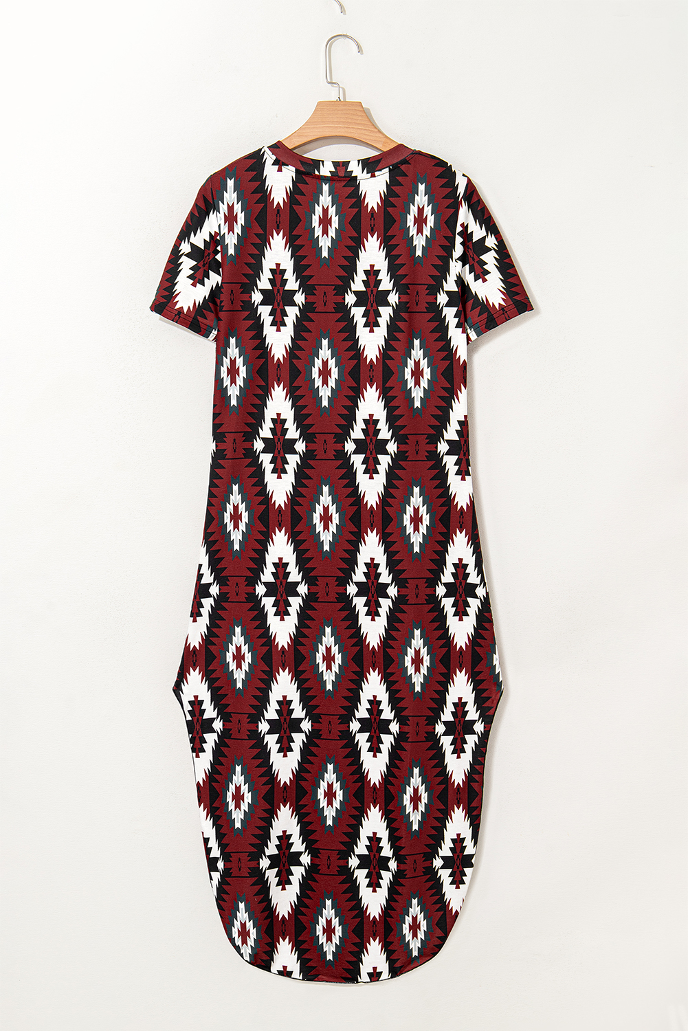Red Western Aztec Printed Long T-shirt Dress - loveforevers