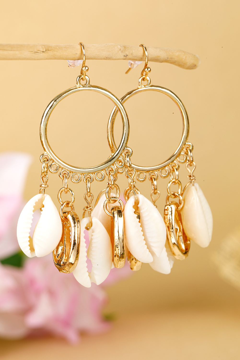 Gold Seashell Charm Hoop Dangle Earrings - loveforevers