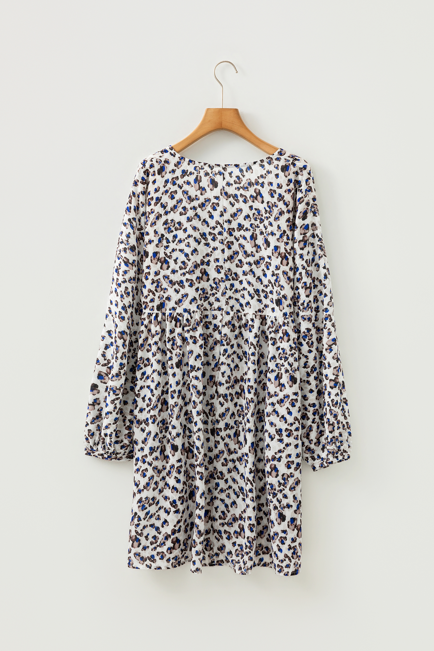 Multicolour Leopard Print V Neck Button Detail Long Sleeve Mini Dress - loveforevers