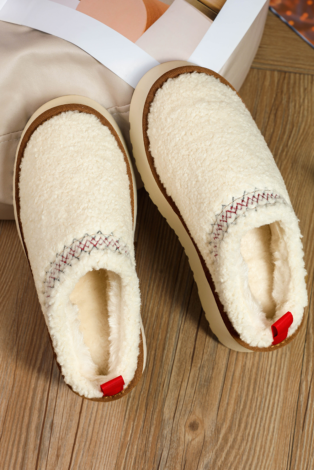 Oatmeal Embroidered Sherpa Plush Thick Sole Snow Boots - loveforevers