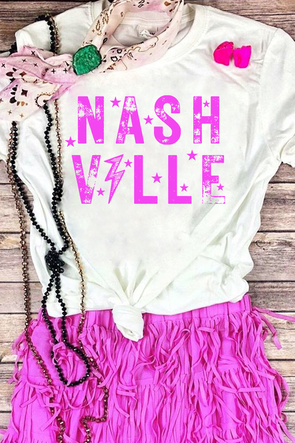 White NASHVILLE Star Graphic Crewneck T Shirt - loveforevers