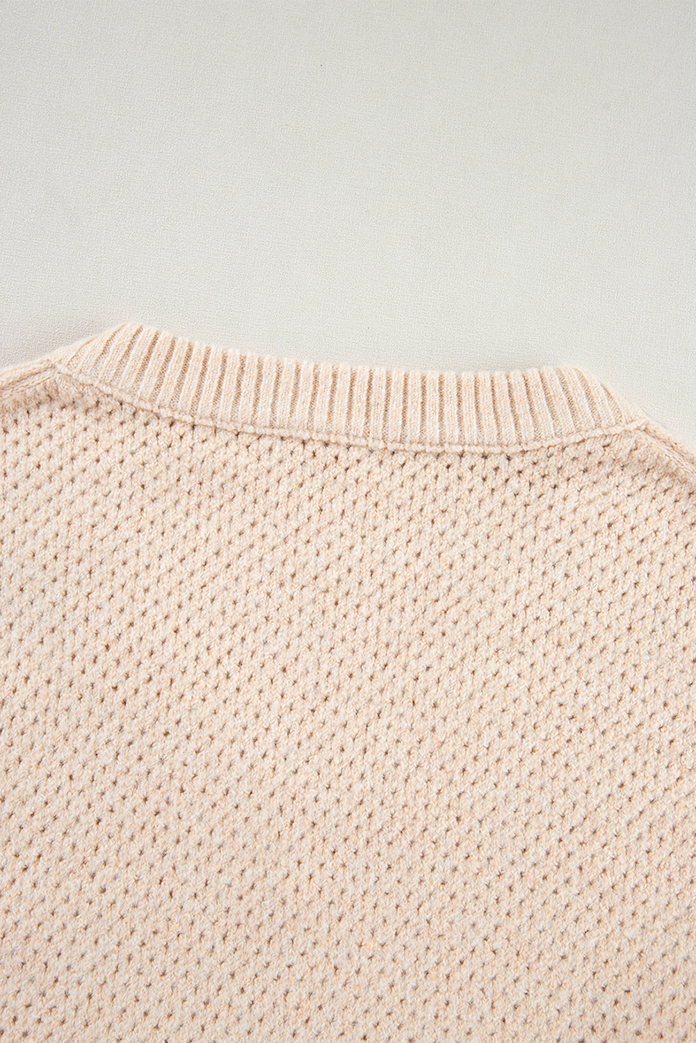 Parchment Loose Eyelet V Neck Drop Shoulder Sweater - loveforevers