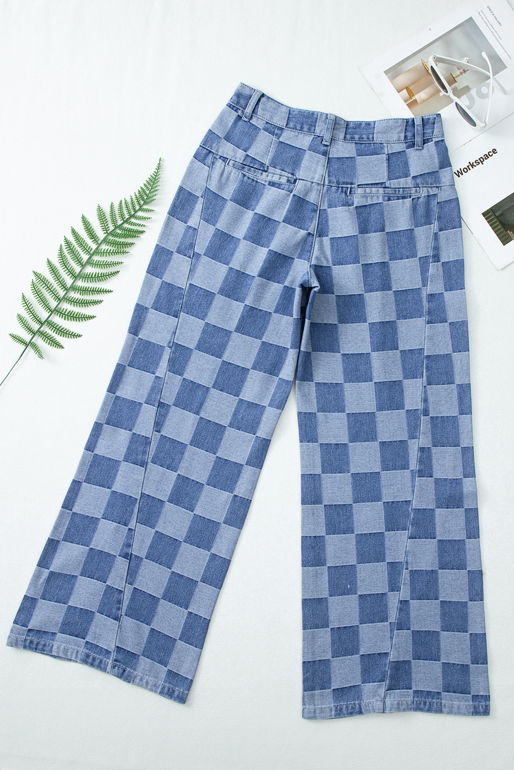 Dark Grey Checkered Denim Wide Leg Jeans - loveforevers