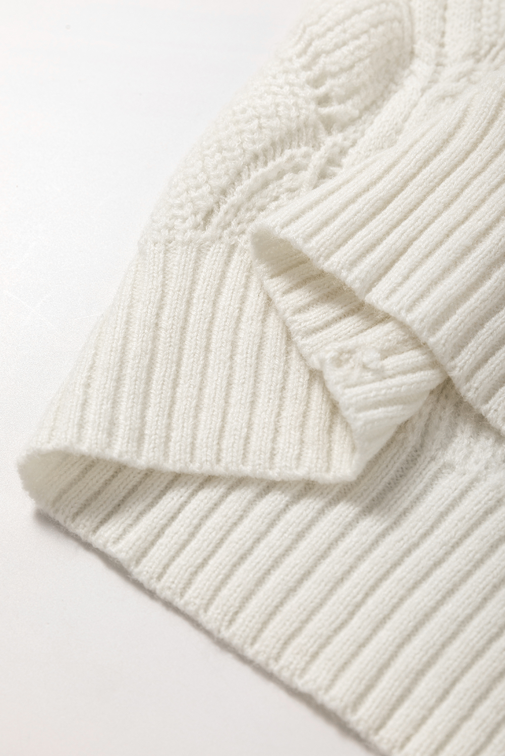 Beige Hollow Out Knit V Neck Drop Shoulder Sweater - loveforevers