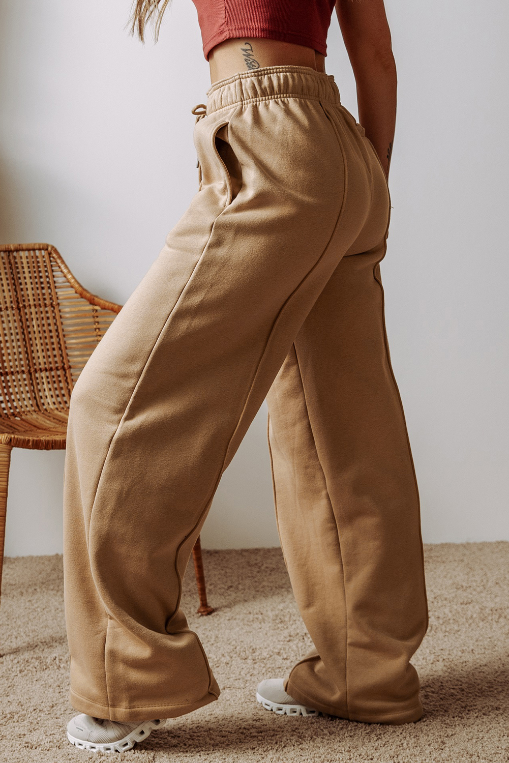 Smoke Gray Exposed Seam Drawstring Elastic Waistband Wide Leg Pants - loveforevers