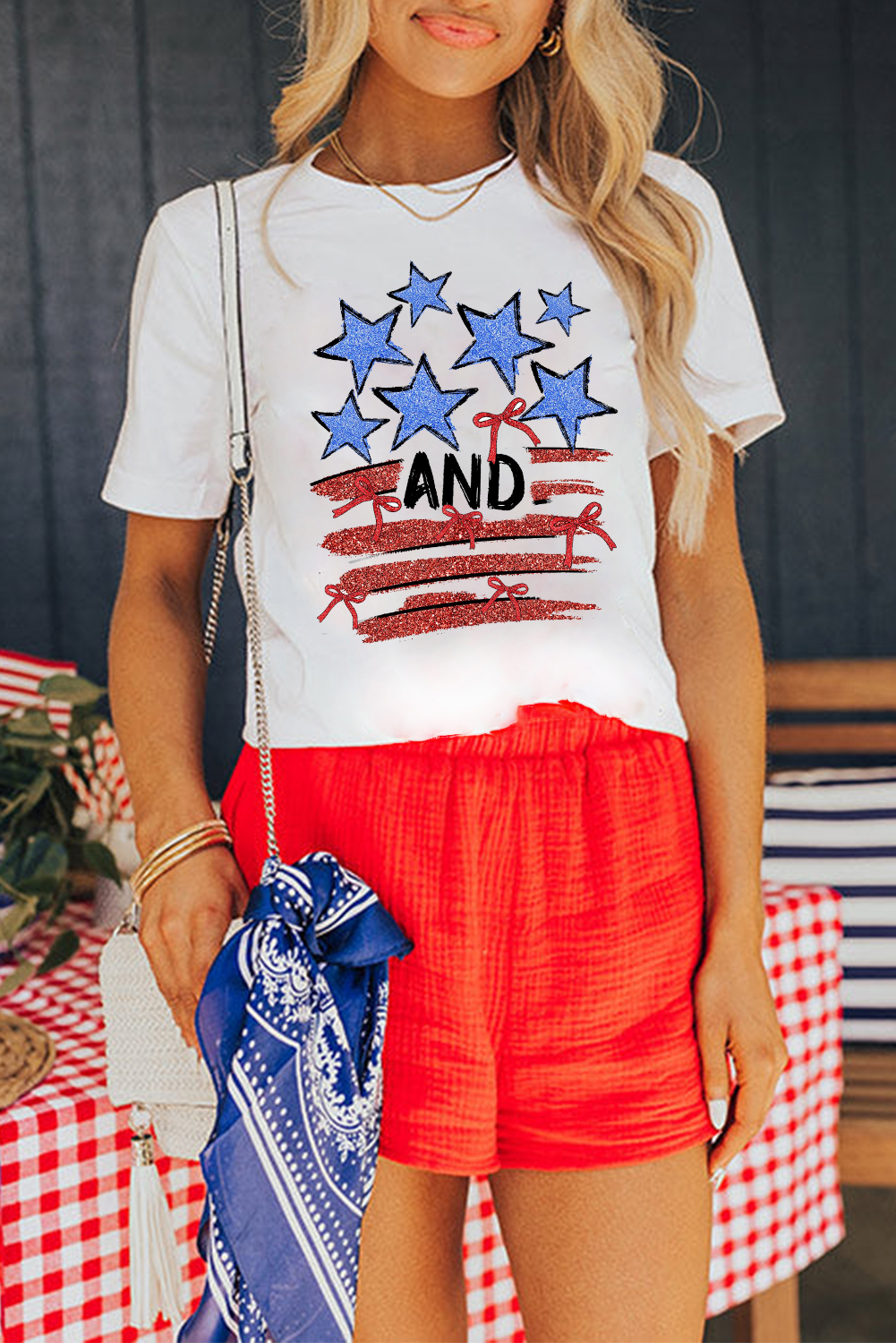 White Stars AND Stripes Bow Graphic T Shirt - loveforevers