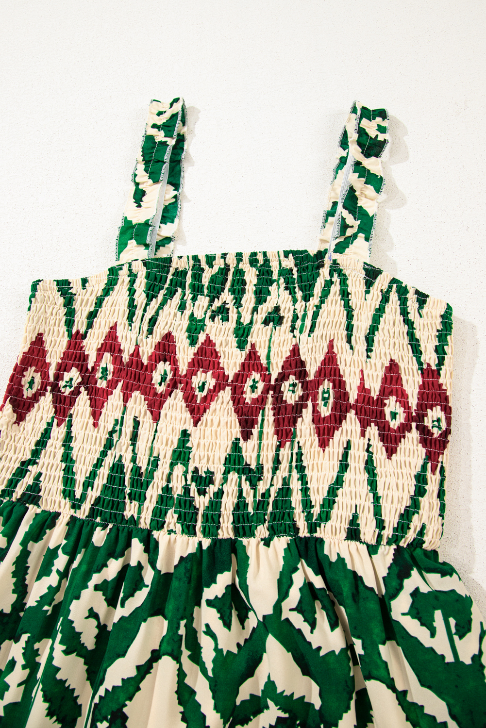 Green Western Aztec Shirred A-line Sleeveless Maxi Dress - loveforevers