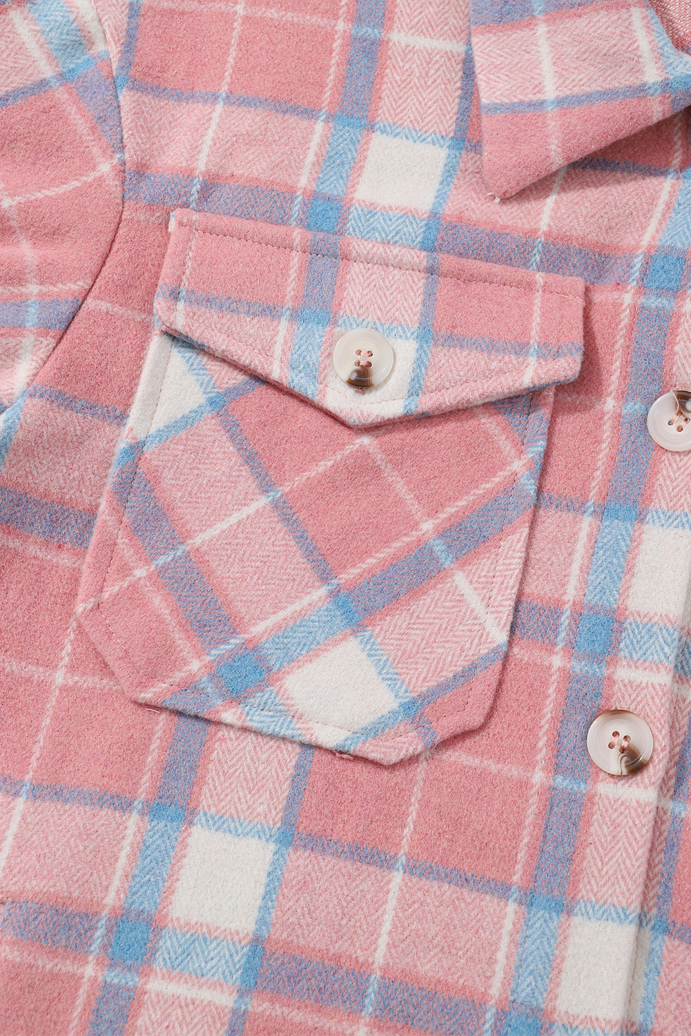 Pink Plaid Flap Pocket Flannel Shacket - loveforevers