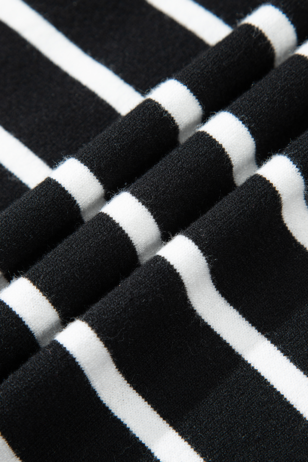 Blue Stripe Ribbed Trim Round Neck Bubble Sleeve Knitted Top - loveforevers